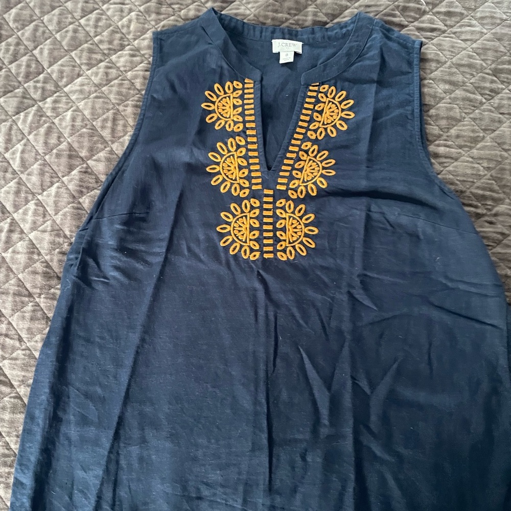J. Crew Navy Top with Mustard Embroidery